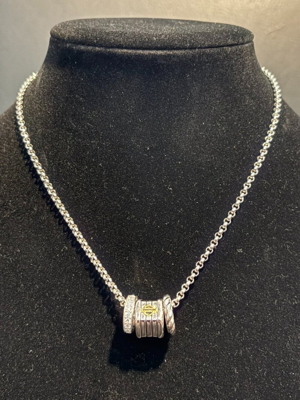 HARLEY DAVIDSON OCTAGON MULTI CHARM STERLING SILVER NECKLACE